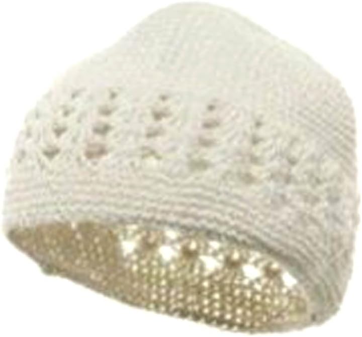 NKNIT  wave crochet KNIT cap ホワイト White Kufi Hat Tight & Loose Weave Mix Crocheted Comfortable